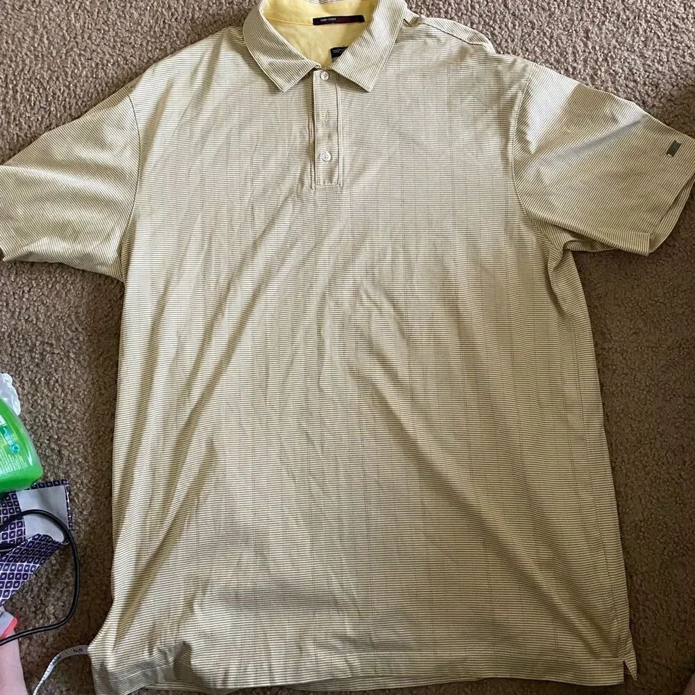 Mens Nike FitDry Tiger Woods Yellow Striped Golf Polo Shirt